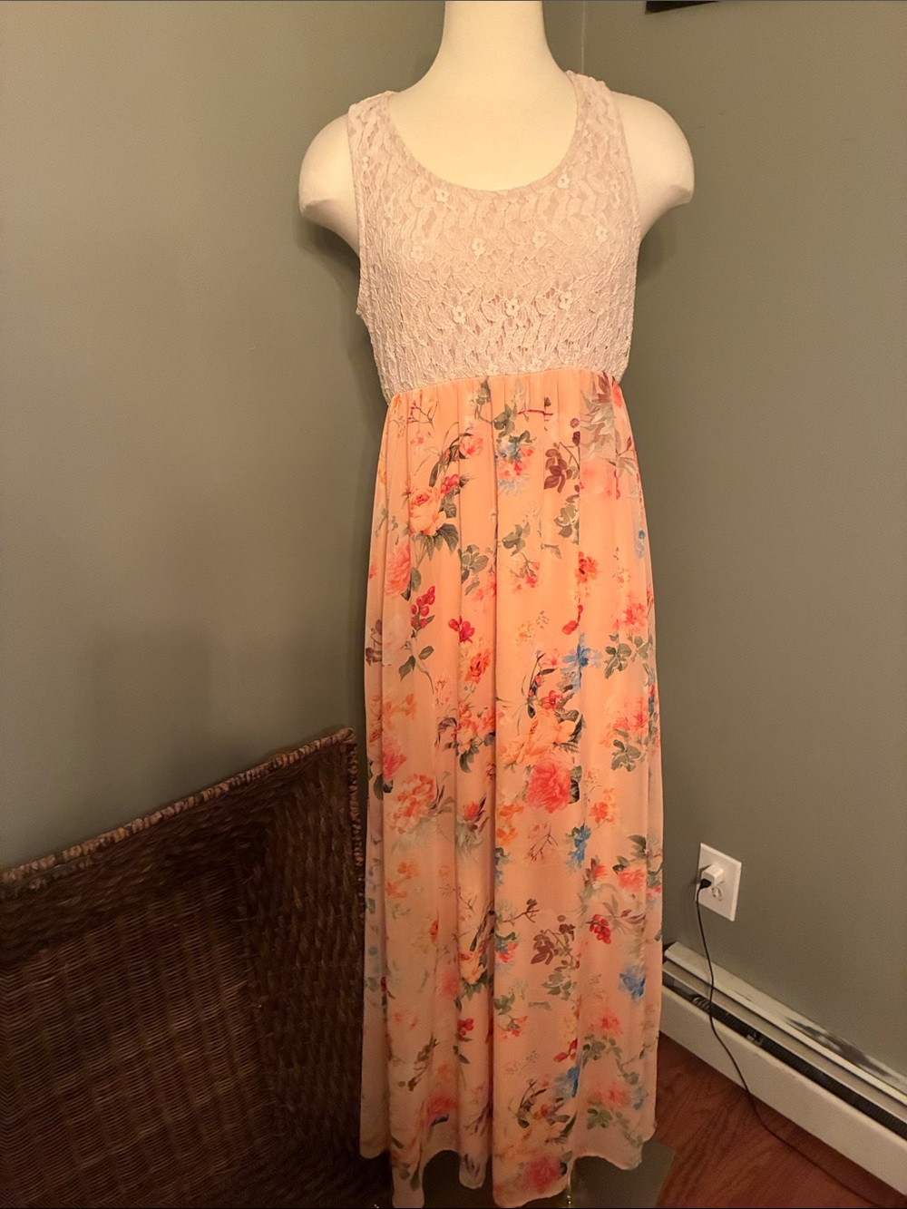 Pinkblush Blush Lace Bodice Peach Floral Maxi Dress